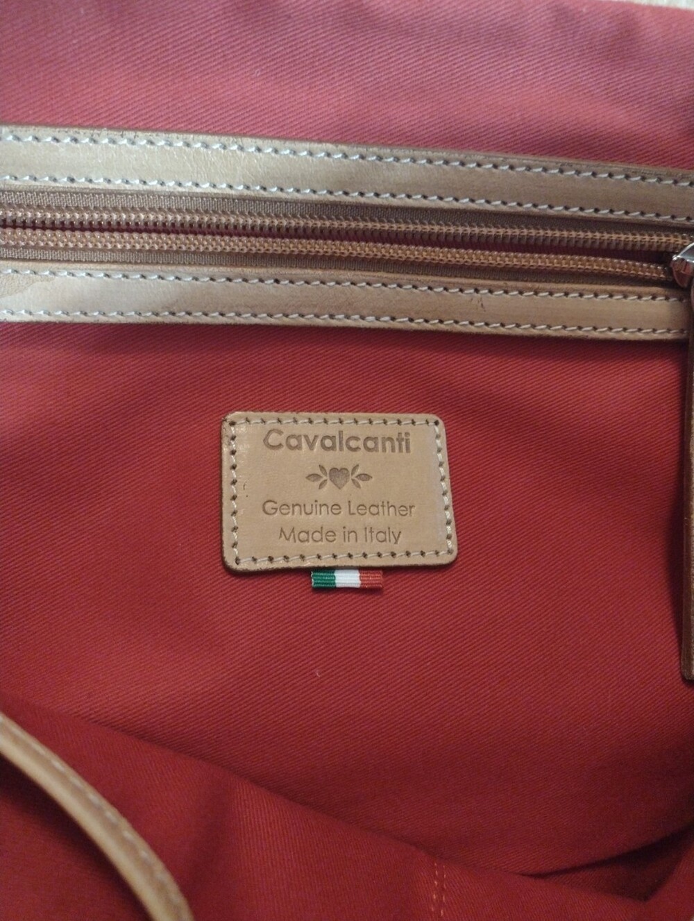 Cavalcanti Genuine Italian Leather Satchel Tan Burnished Extra Strap Red Lining - Picture 14 of 16